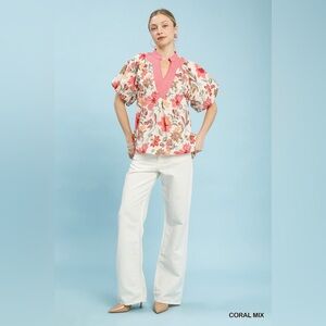 Umgee Mix Floral Puff Sleeve Blouse🆕